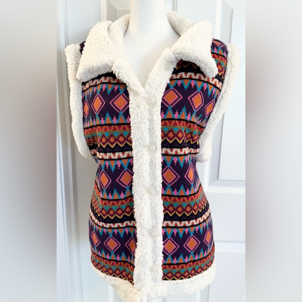 Johnny Was Yuya Sherpa Reversible Sweater Vest XL NWT $398